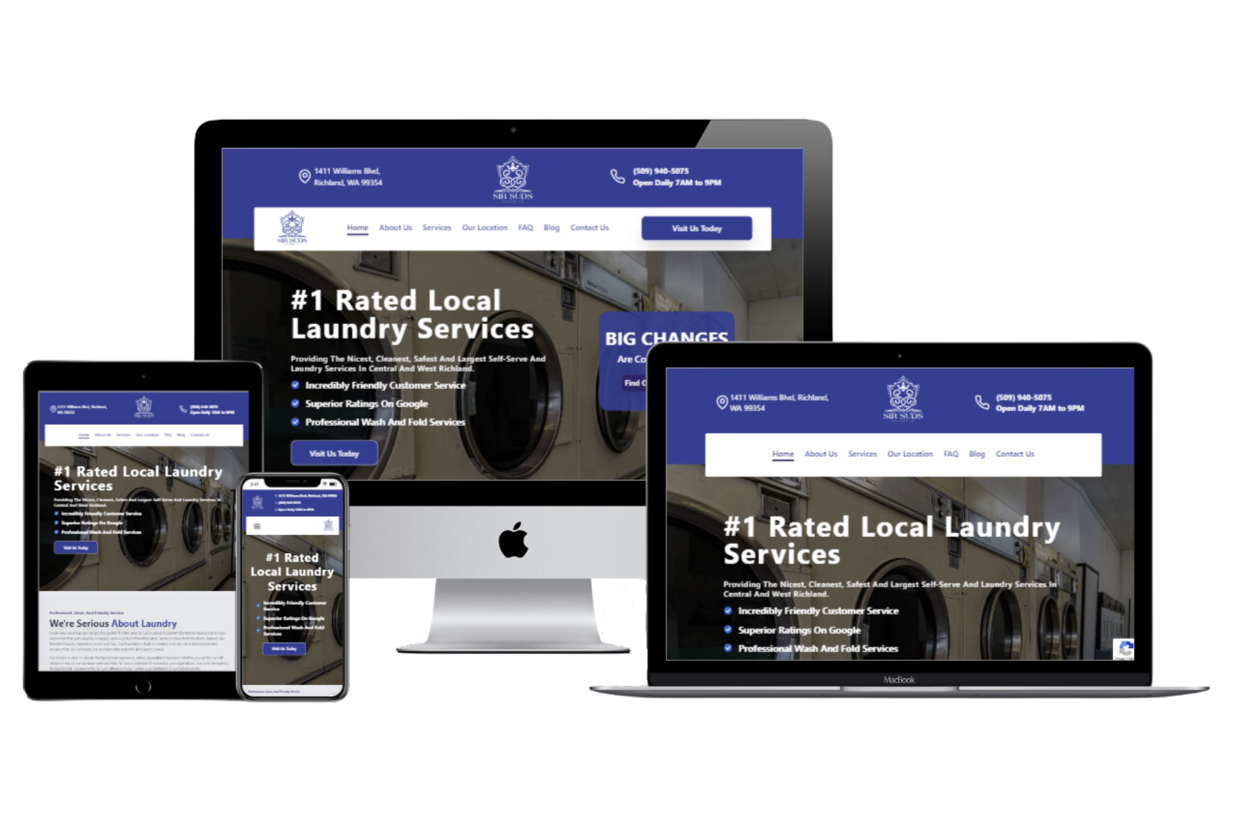 A website mockup that we made in house of a laundromat website that generated over $200,000 of value for this local business.