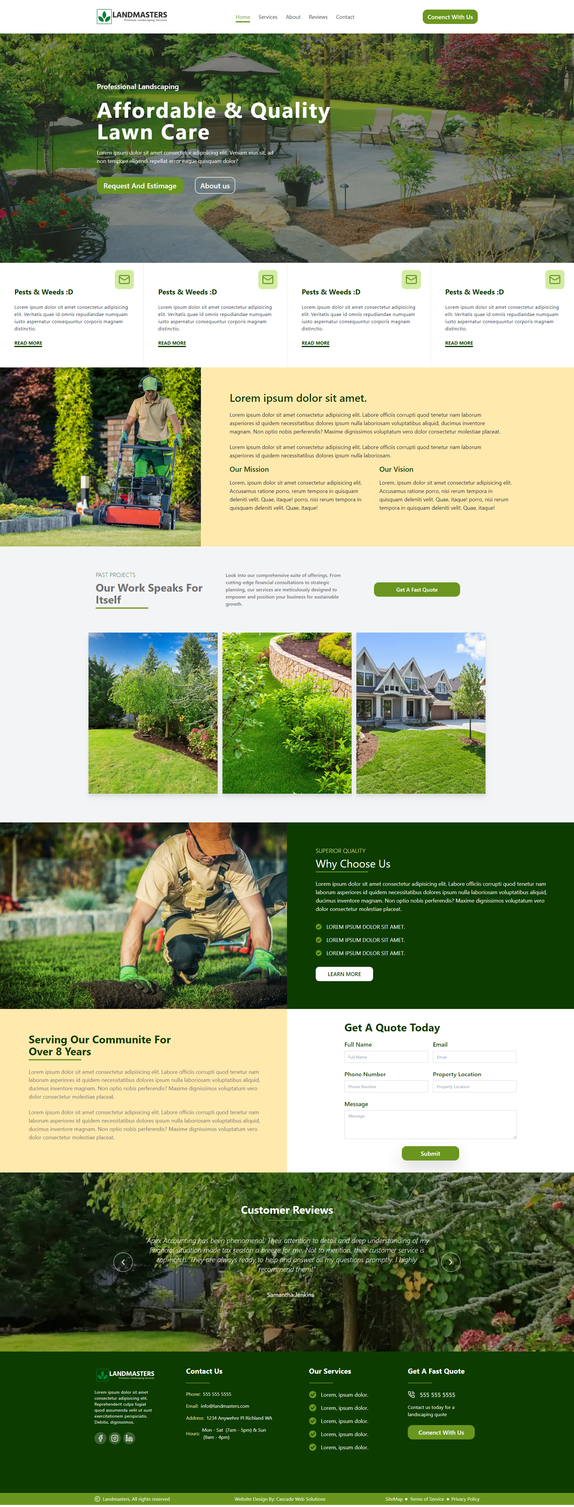 Screenshot of a lawn care agency website, a web development project made by Cascade Web Solutions